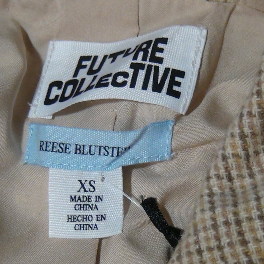Future Collective Women's Tan Cropped Blazer Jacket Plaid Reese Blutstein XS - Picture 6 of 14
